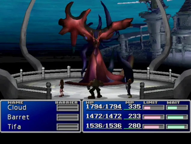 Screenshot of the Final Fantasy 7 battle screen.